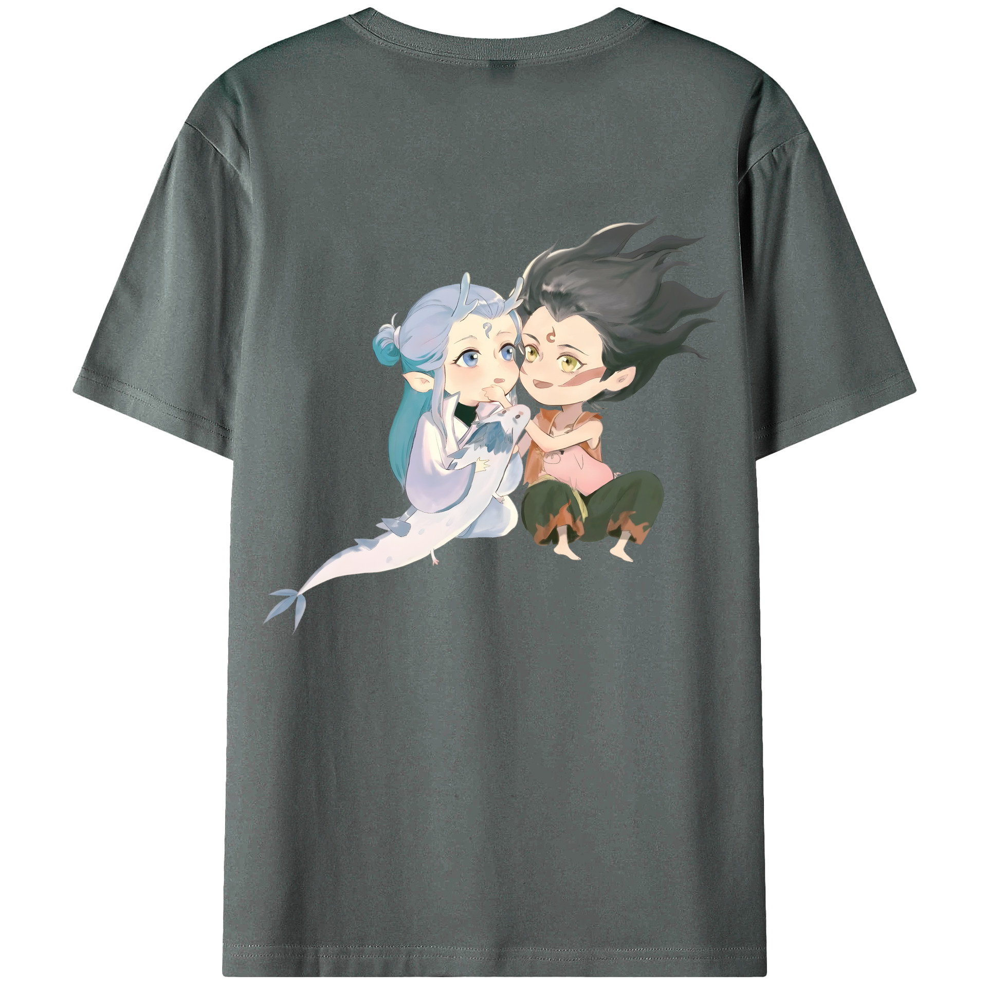 （画像用） Ne Zha 2 ナタ 魔童の大暴れ 綿100％ メンズ半袖Tシャツ（バックプリント） 通気性